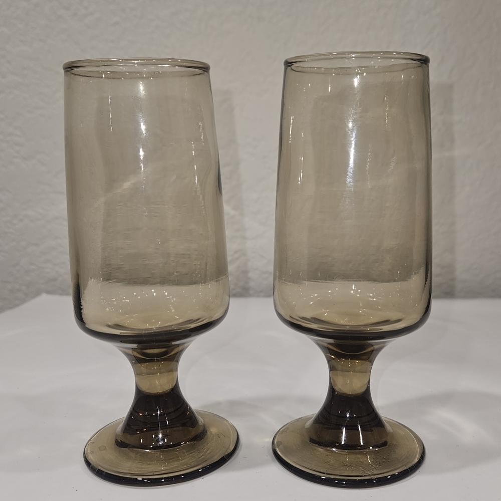 Set of 2 Vtg 70s Retro Libbey Tawny Accent Whiskey Sour Glasses Smokey Brown